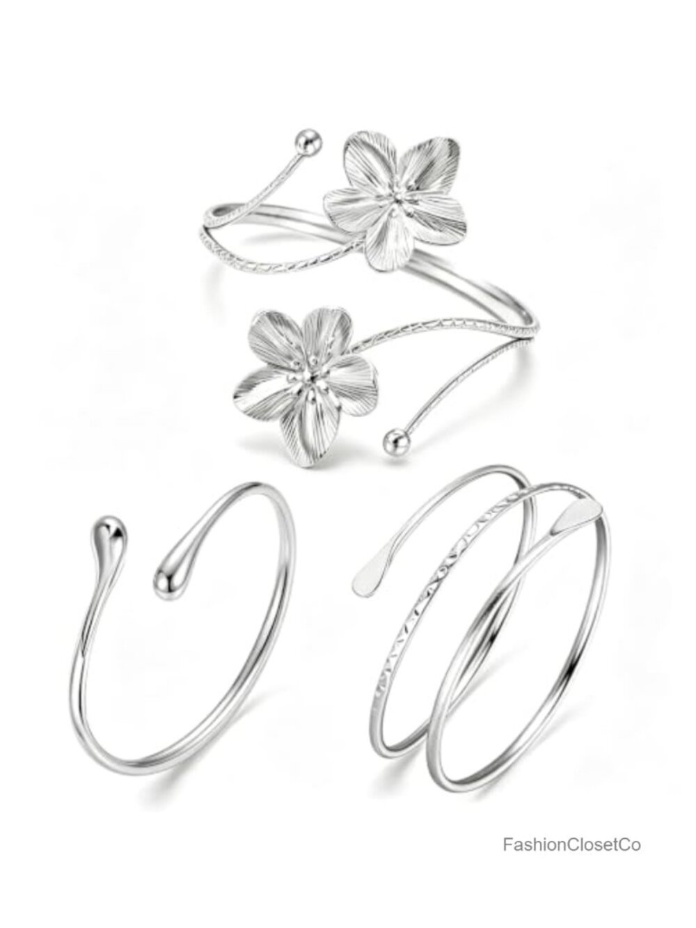 3Pcs Arm Jewelry Upper Arm Bracelet Gold Silver Arm Cuff Flower Coil Adjustable